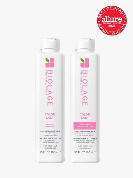 Biolage Professional Hair Spa Color Last Shampoo & Conditioner in branded components with best of beauty 2025 seal in the top right corner on a light gray background