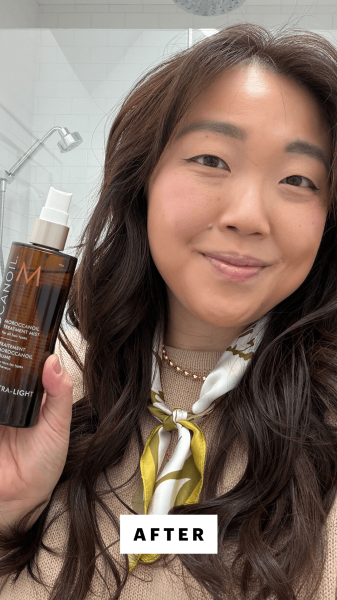 Lee after applying the Moroccanoil Treatment Mist